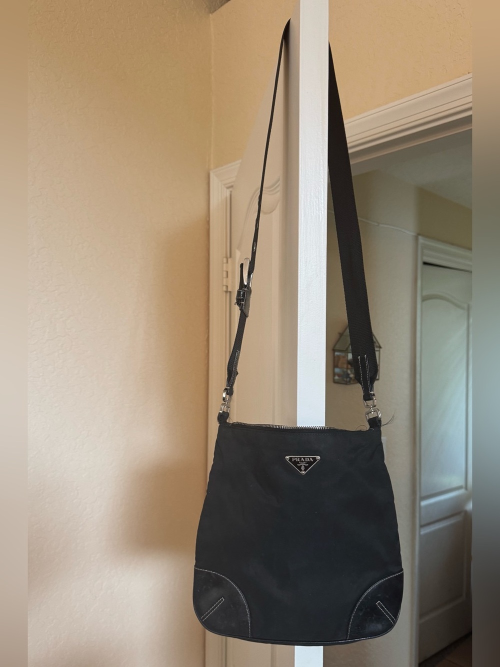 Prada Black Nylon Crossbody Bag with Silver Hardware